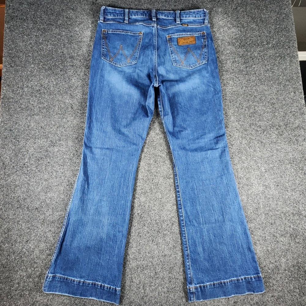 Wrangler Retro Green Jean Womens 32x34 Blue High Rise Flare Leg Denim Jeans - Picture 3 of 11